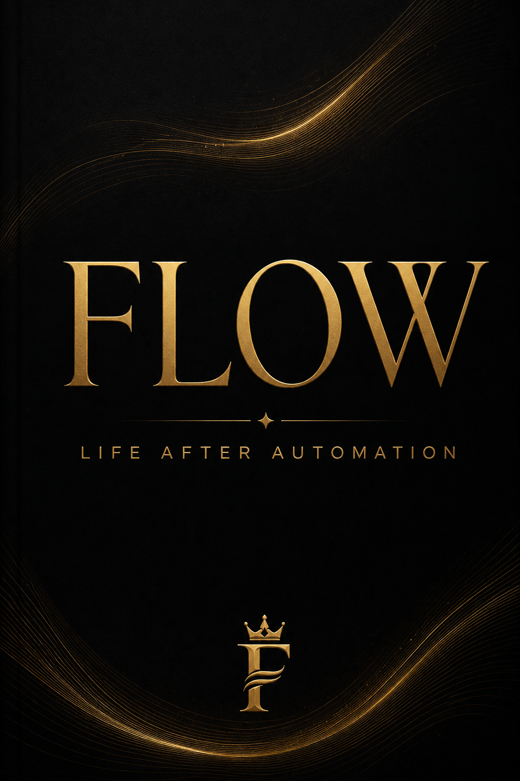 FlowKing brand visual with gold light trails and the time and energy message